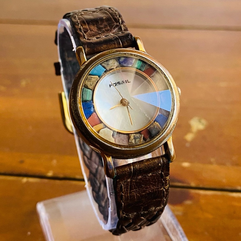 1994 MULTI COLOR MOTHER OF PEARL FOSSIL WATCH PC-7330(002752)